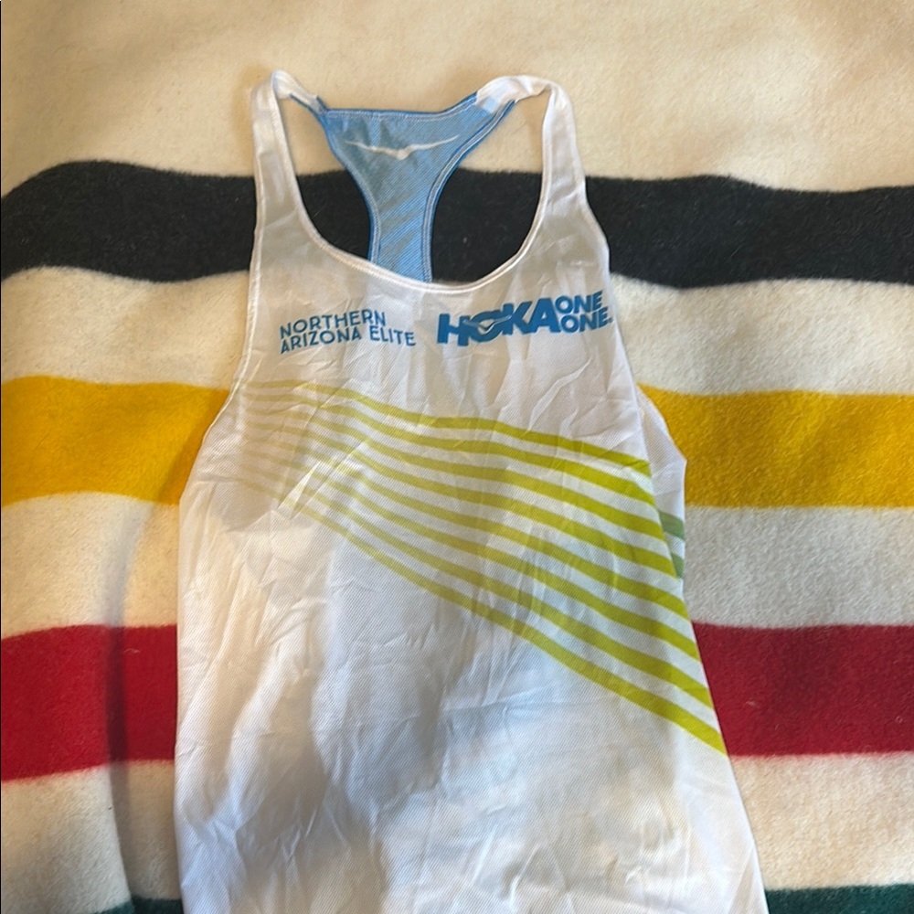 Hoka One One White and Yellow Tank Top